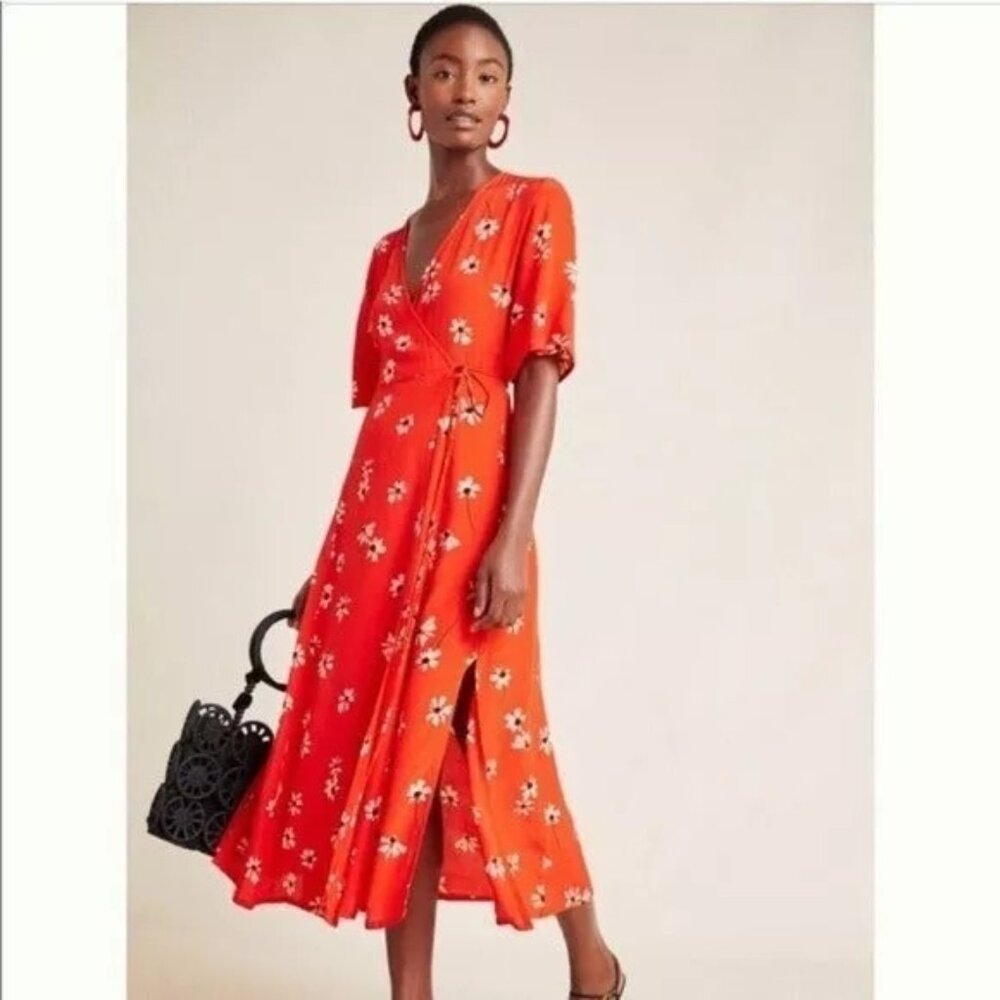 FAITHFULL THE BRAND X ANTHROPOLOGIE RED RIVERA FLORAL PRINT MIDI DRESS Sz 10